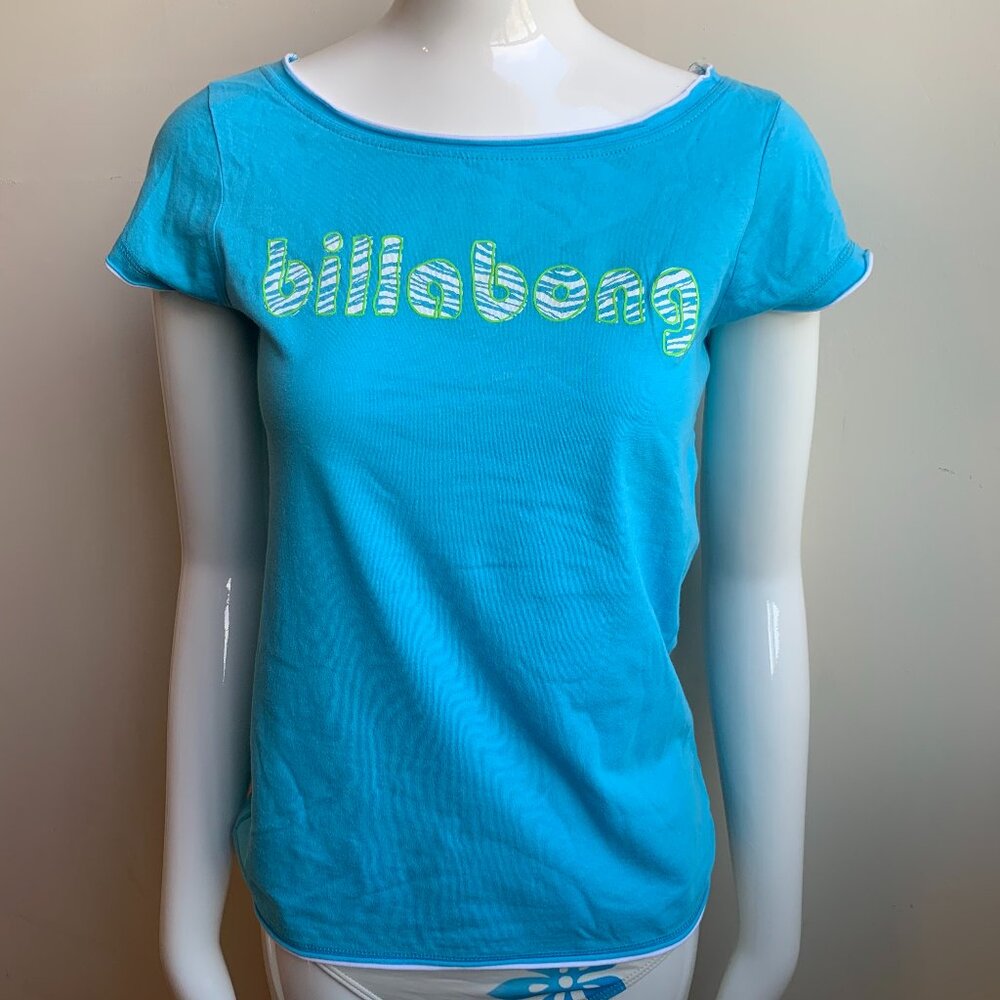 Billabong BLUE CRUSH era Vintage Y2K RARE blue zebra logo fitted t-shirt tshirt